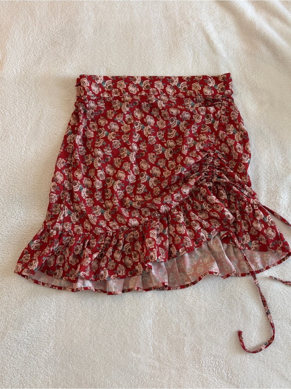 Red Floral Ruffle Mini Skirt